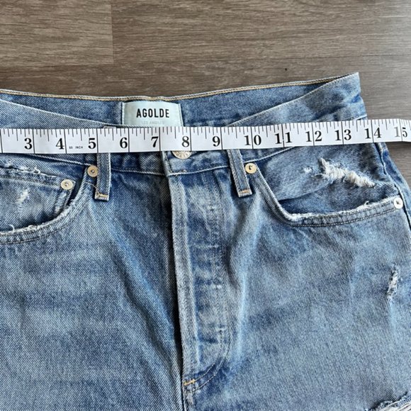 Agolde Light Blue Distressed Straight Leg Jeans - Picture 7 of 14